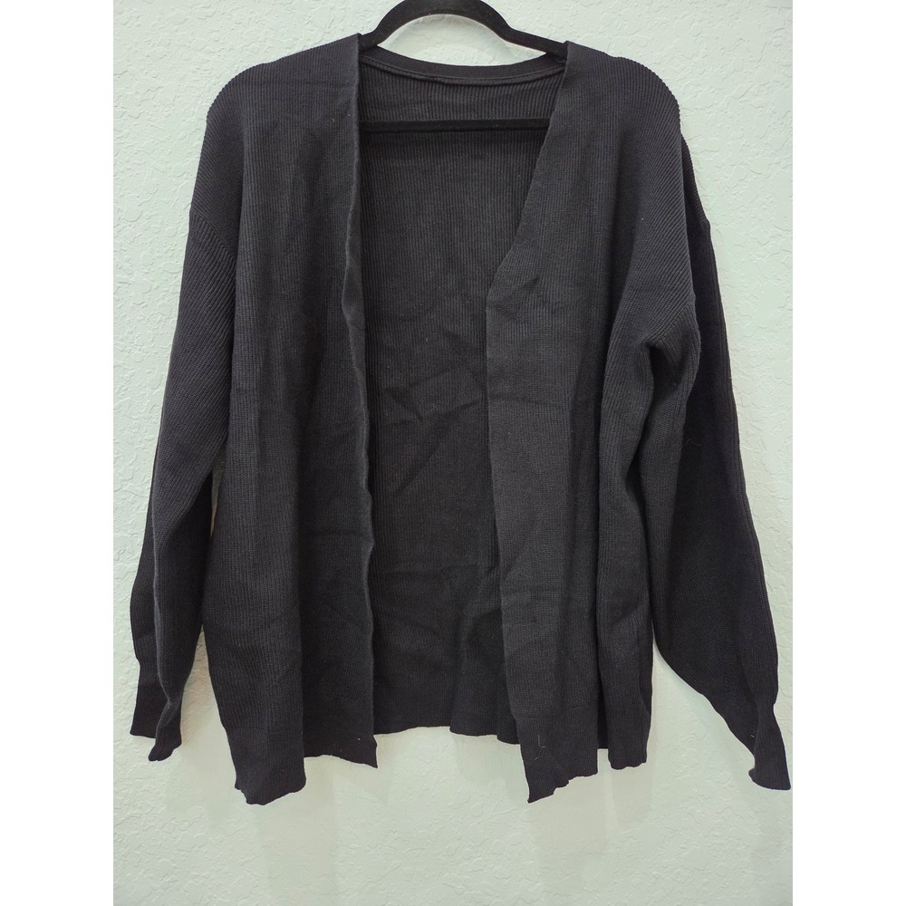 Unbranded Womens Black Ribbed Knit Open Front Oversized Cardigan Sweater Small